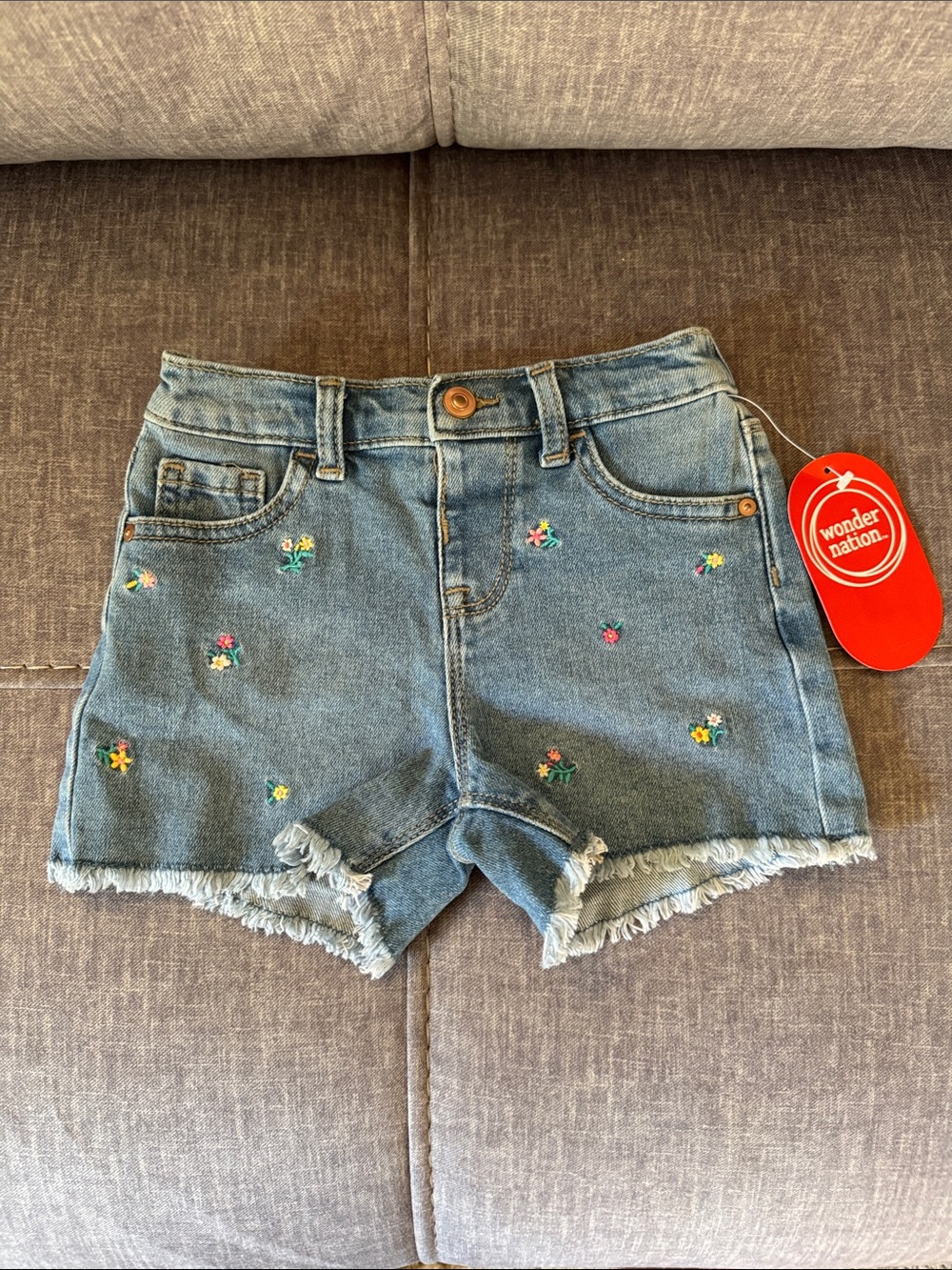 wonder‎ nation Blue Denim Shorts with Embroidered Floral Accents